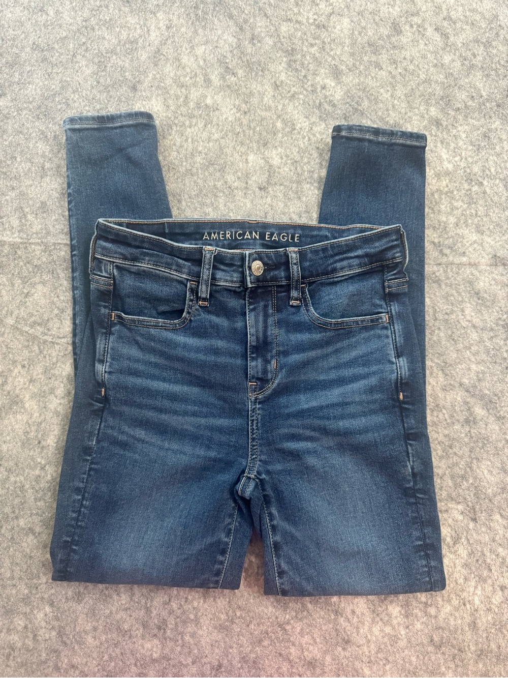 American Eagle Outfitters Women's Dark Blue High-Rise Skinny Jeans-Short length